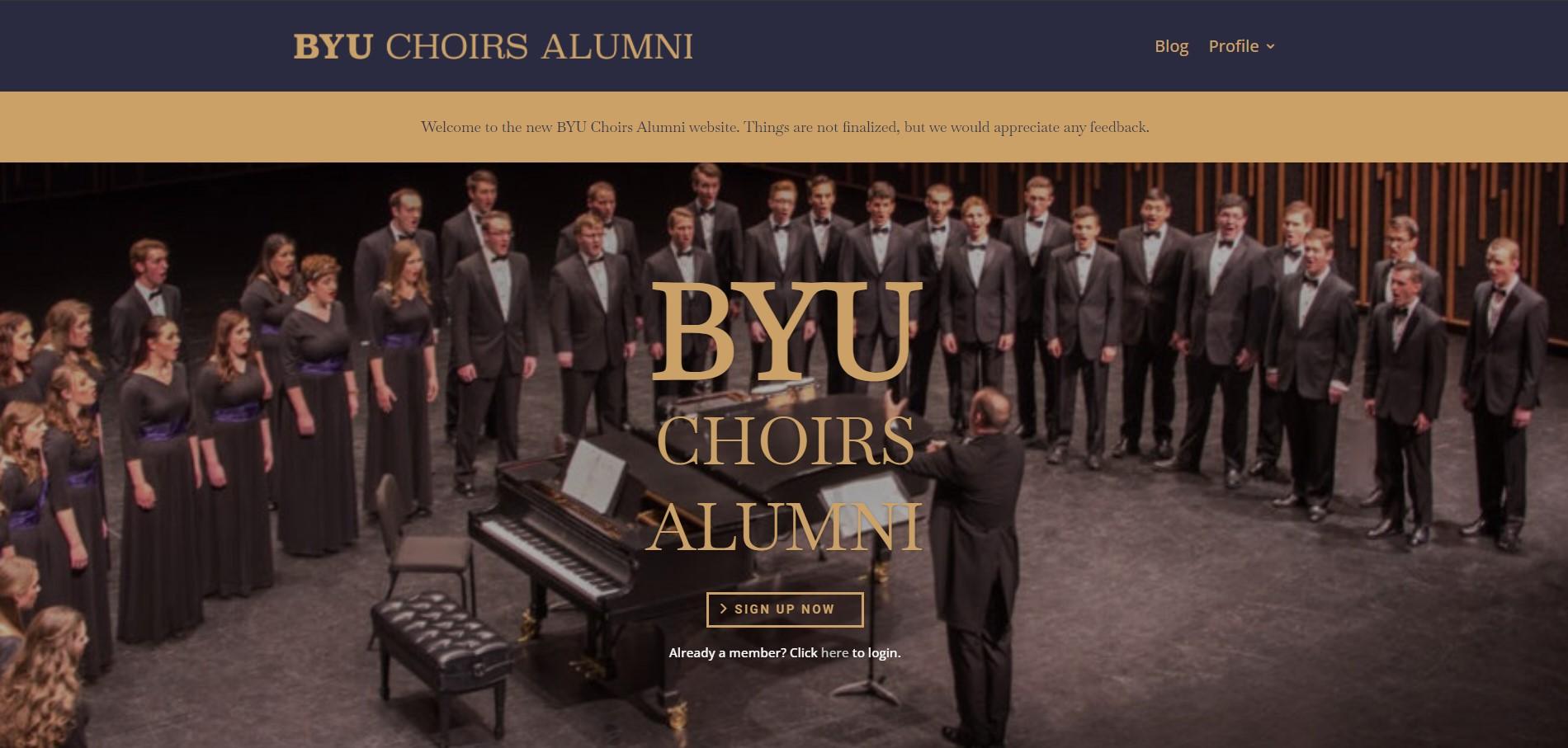 Legacy Bright Bridge portfolio screenshot of the BYU Choir Alumni website
