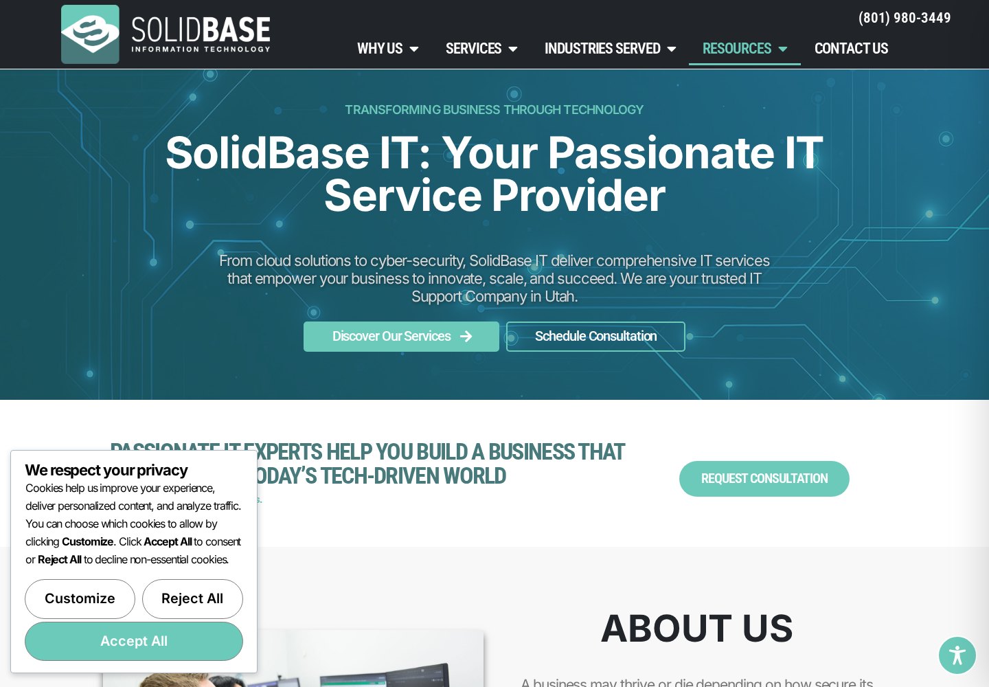 Solidbase IT public website homepage showing its IT services navigation and introductory banner